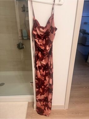 Persaya Burgundy and Blush Floral Maxi Slip Dress